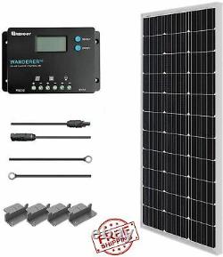 100 Watt 12 Volt Monocrystalline Solar Panel Starter Charger Controller Kit New