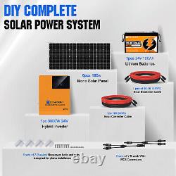1000W 1200Watt Solar Panel Kit 24V Volt Complete System & 2560Wh Lithium Battery