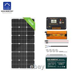 100W 200W Watt 12V Solar Panel Kit Off Grid Inverter 100AH Deep Cycle Battery