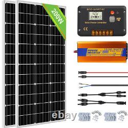 100W 200W Watt Solar Panel Complete Kit LiFePO4 Battery For RV Camping Marine US