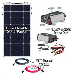 150 watt Flexible Solar Panel 400w Inverter Kit 10awg Solar Panel Cable USA