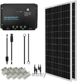 200 Watt 12 Volt Monocrystalline Solar Panel Starter Kit with 2 Pcs 100W Monocr