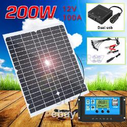 200 Watts Solar Panel Kit 100A 12V Battery Charger with Controller Caravan Boat US