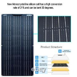 200W 2PCS 100 Watt Monocrystalline Solar panel Flexible Car RV Marine Off Grid