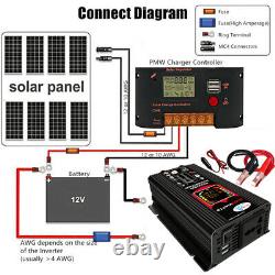 200W Watt 12V Mono Solar Panel RV Camping Home Off Grid 6000W Power Inverters US