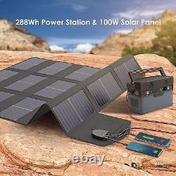 288Wh Solar Generator with Portable Solar Panel 100W For Laptop Outdoor Camping