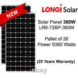 360 Watt Longi Solar Panels-LR6-72BP-360M Pallet of 26-Total Power 9.36 KW