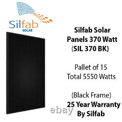 370 Watt Silfab Solar Panels SIL 370 BK- Pallet of 15 Total Power 5.55 KW