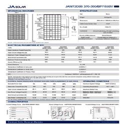 380 Watt JA Solar Panel JAM72D09-380/BP Bifacial- Pallet of 34 Power 12.9 KW