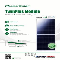 400 Watt Phono Solar Panel -PS400M1H-24/TH Pallet of 20 Total Power 8 KW