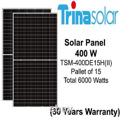400 Watt Trina Solar Panels -Model TSM-400DE15H(II) Pallet of 15- Power 6 KW