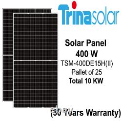 400 Watt Trina Solar Panels -Model TSM-400DE15H(II)- Pallet of 25- Power 10 KW