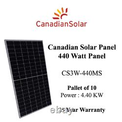 440 Watt Canadian Solar Panels Model CS3W-440MS Pallet of 10 4.40 KW
