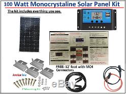 American Solar Panel 100 Watt 100W 12V PV Off Grid Kit RV Boat Battery Charger