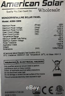 American Solar Panel 100 Watt 100W 12V PV Off Grid Kit RV Boat Battery Charger