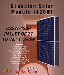 CANADIAN SOLAR PANEL-CS3W-420P-QTY OF 27 -Total 11340Watts