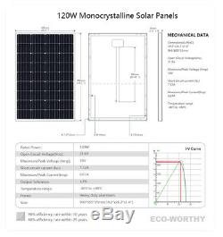 ECO 120W 240W 720W 960W Watt Solar Panel kit 12V/24V Battery Charge Home RV US
