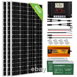 ECO 600W 800W Watt Solar Panel Kit With 100AH Battery for RV Marine Camping US