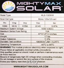 Mighty Max 200 Watt Solar Panel Mono 2pc 100W Off Grid 12V RV Boat Home 2 Pack