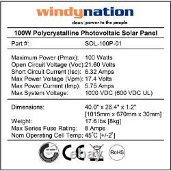 Solar Panel Off-Grid Polycrystalline 100-Watt for 12-Volt Battery Charging