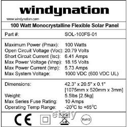 WindyNation 100-Watt Flexible Lightweight Monocrystalline Solar Panel