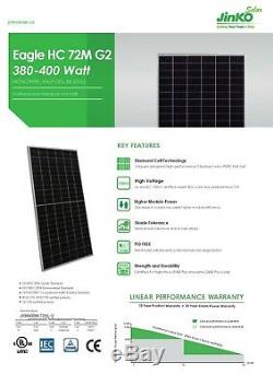 10 X 400 Watts Jinko Mono Panneaux Solaires Nouveaux Gros! Niveau 1 Grade A