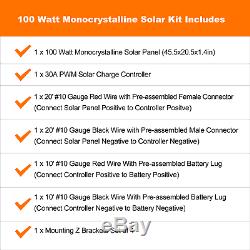 100 Watt 12 Volts Mono Kit Solaire Avec 30amp Pwm Contrôleur De Charge