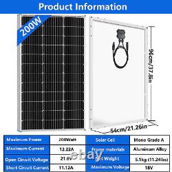 200 Watt Mono Solar Panel Kit 12v Rv Camping Marine Charge De Batterie Hors Réseau
