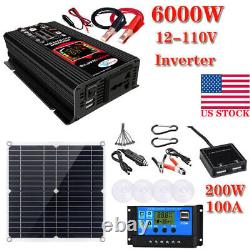 200 Watts Solar Panel Kit 12v 100a Batterie Chargeur Contrôleur + Invertisseur 6000w