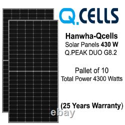 430 Watt Hanwha Qcells Panneaux Solaires Q. Peak Duo G8.2 Palette De 10 4,3 Kw