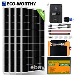 Eco-worthy 400w Watt 12v Mppt Solar Panel Kit 100ah Lithium Batterie Rv Off Grid