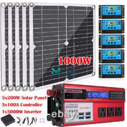 Kit de panneau solaire monocristallin de 1000W Watt 12V Volt avec onduleur de 5000W pour maison RV