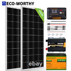Kit de panneaux solaires ECO-WORTHY 200W 400W 800W Watt 12V avec batterie LiFePO4 pour la maison hors réseau.