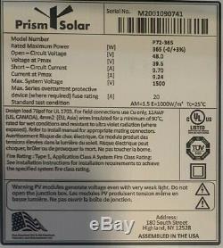 New Grade B Prism Solaire 365w Mono 72 Cellule Panneau Solaire 365 Watts Ul Certifié