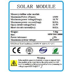 Panneau solaire monocrystallin 150W 300W 600W 1200W 12V hors réseau pour camping-car, bateau et maison