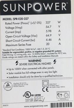 Utilisé Sunpower Haute Efficacité 327w Mono Panneau Solaire 327 Watts Ul