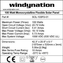 Windynation 2pcs 100 Watt 12v Flexible Monocristalline Panneau Solaire Pour Batterie